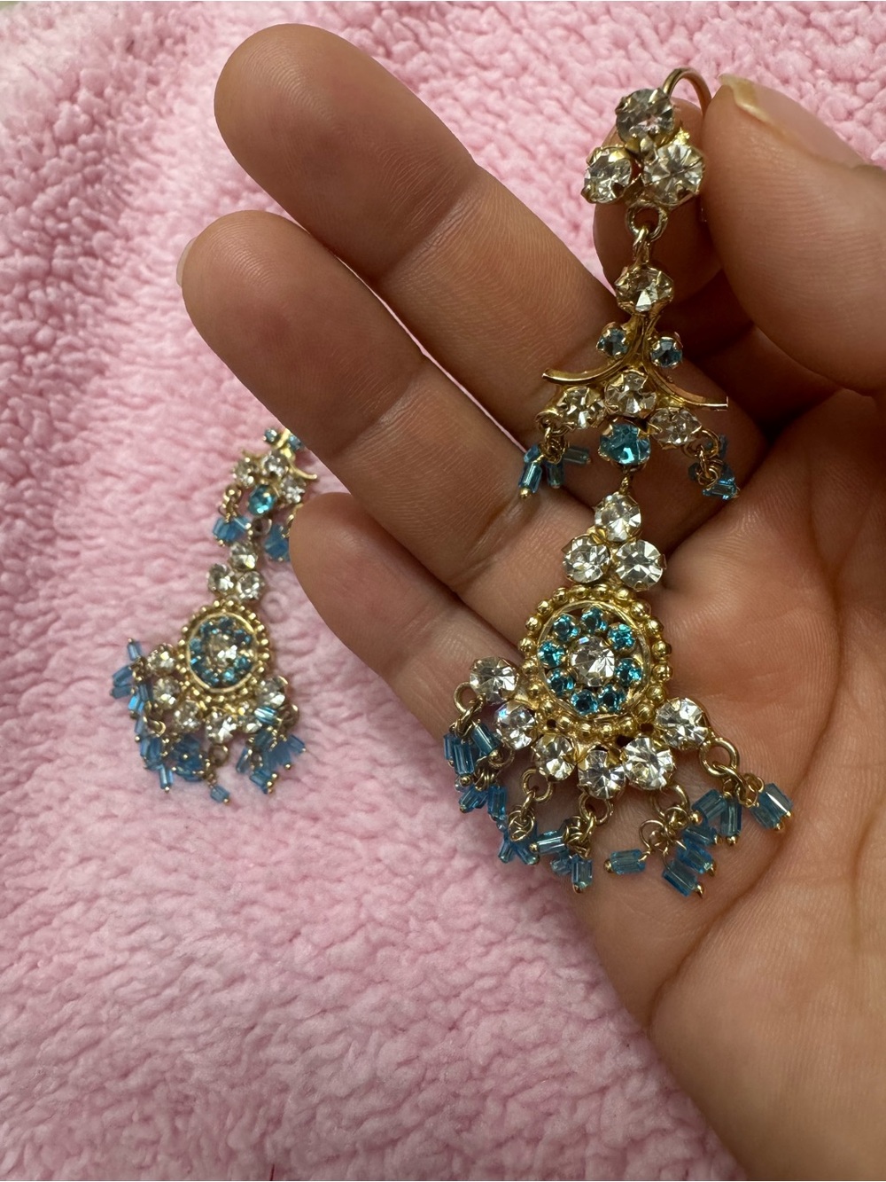 Gold-Tone Blue Crystal Chandelier Earrings for Women - Picture 4 of 4